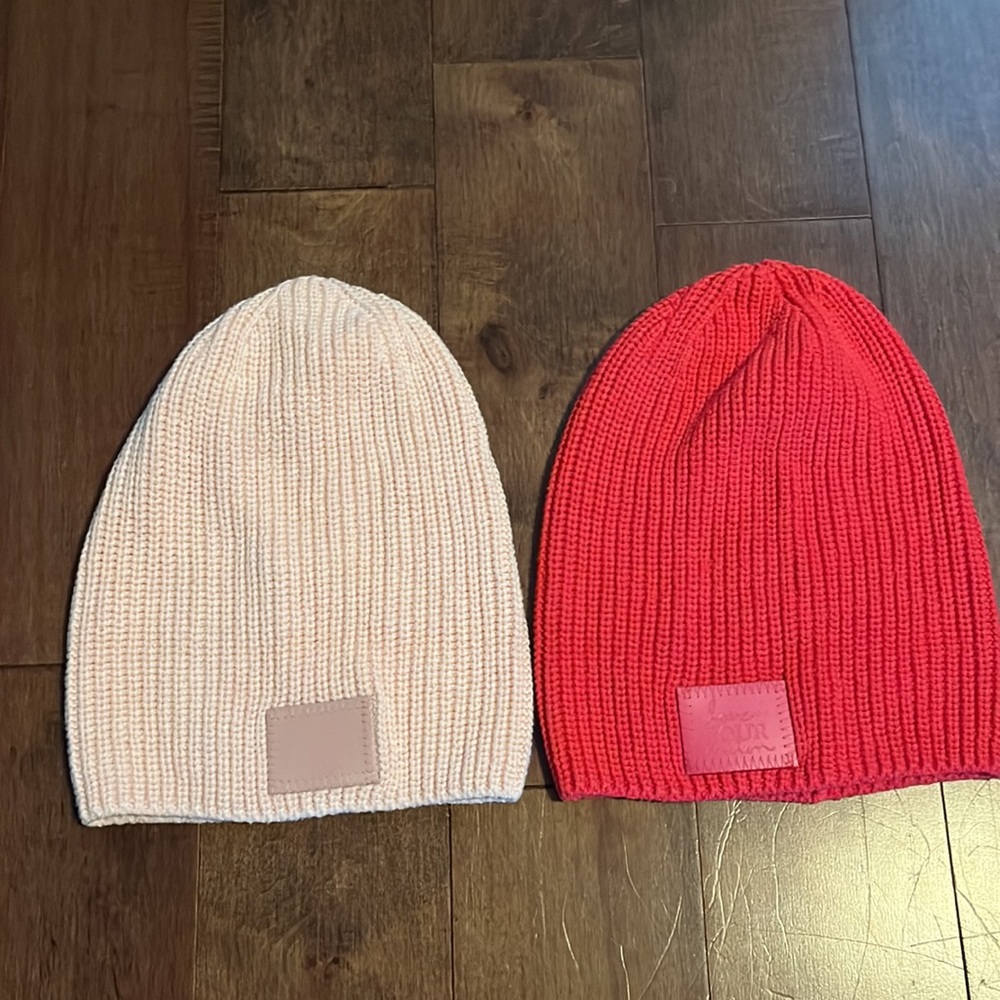 Love Your Melon Knit Slouchy Beanie Hat Adult One Size Set of 2 Pink